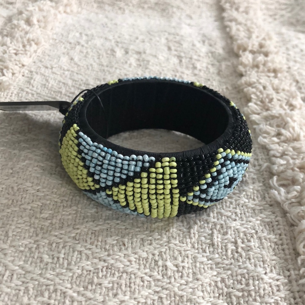 Blue green beeded bangle